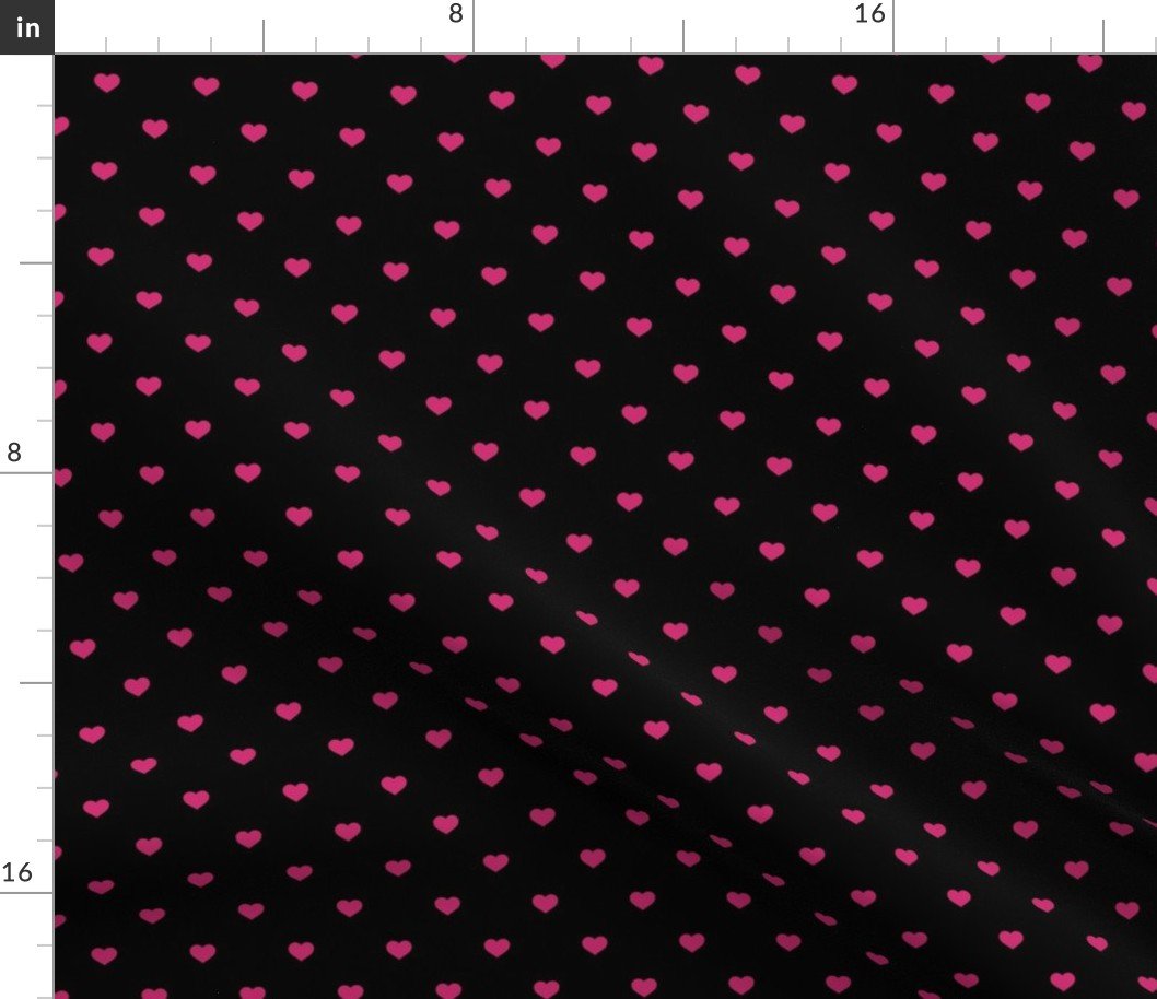 Mini Bubble Gum Color Valentines Polkadot Love Hearts on Black Background Fabric