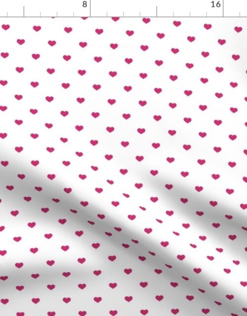 Mini Bubble Gum Pink Color Valentines Polkadot Love Hearts on White Background Fabric