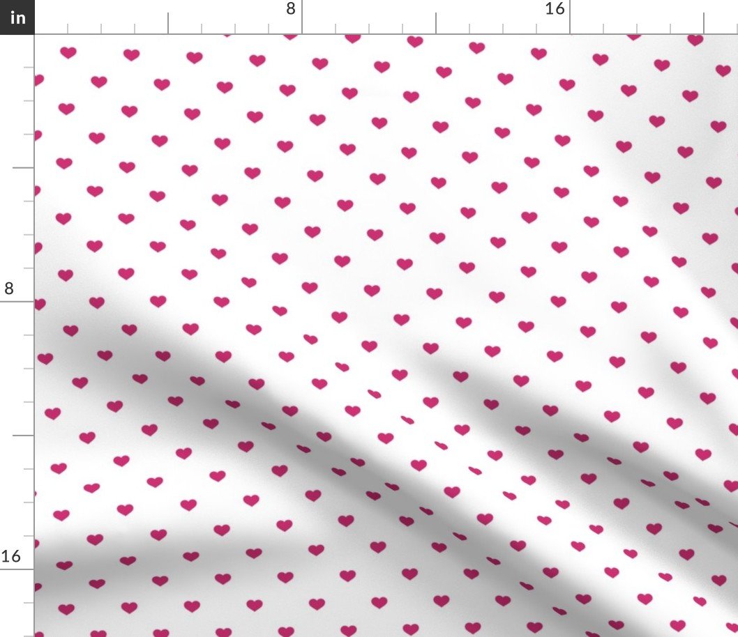 Mini Bubble Gum Pink Color Valentines Polkadot Love Hearts on White Background Fabric