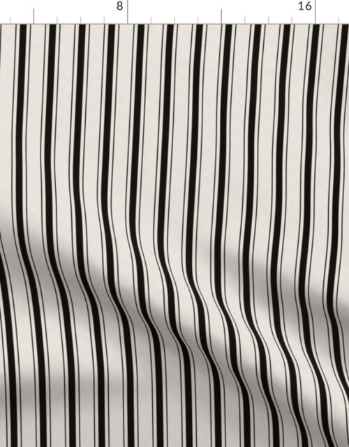 Mini Coal Black Antique Vintage Mattress Ticking Stripe on Cream Fabric