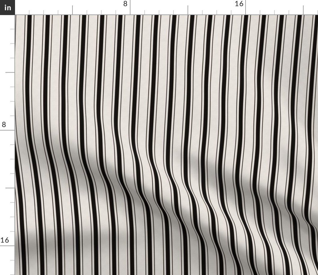 Mini Coal Black Antique Vintage Mattress Ticking Stripe on Cream Fabric