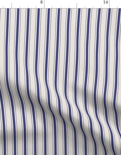 Mini Cornflower Blue Antique Vintage Mattress Ticking Stripe on Cream Fabric