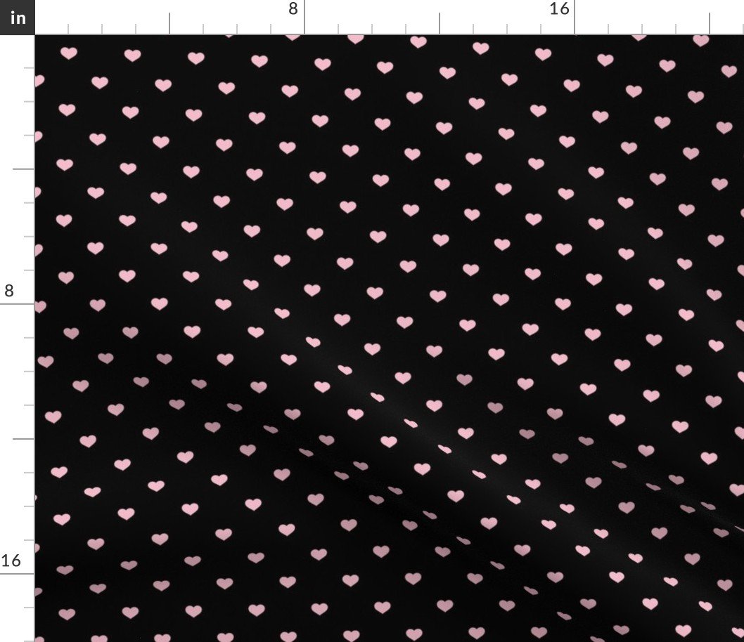 Mini Cotton Candy Pink Valentines Polkadot Love Hearts on Black Background Fabric