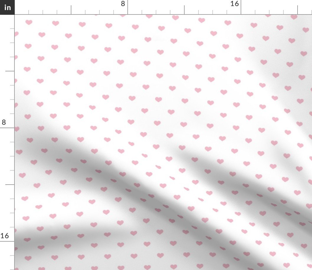 Mini Cotton Candy Pink Valentines Polkadot Love Hearts on White Background Fabric