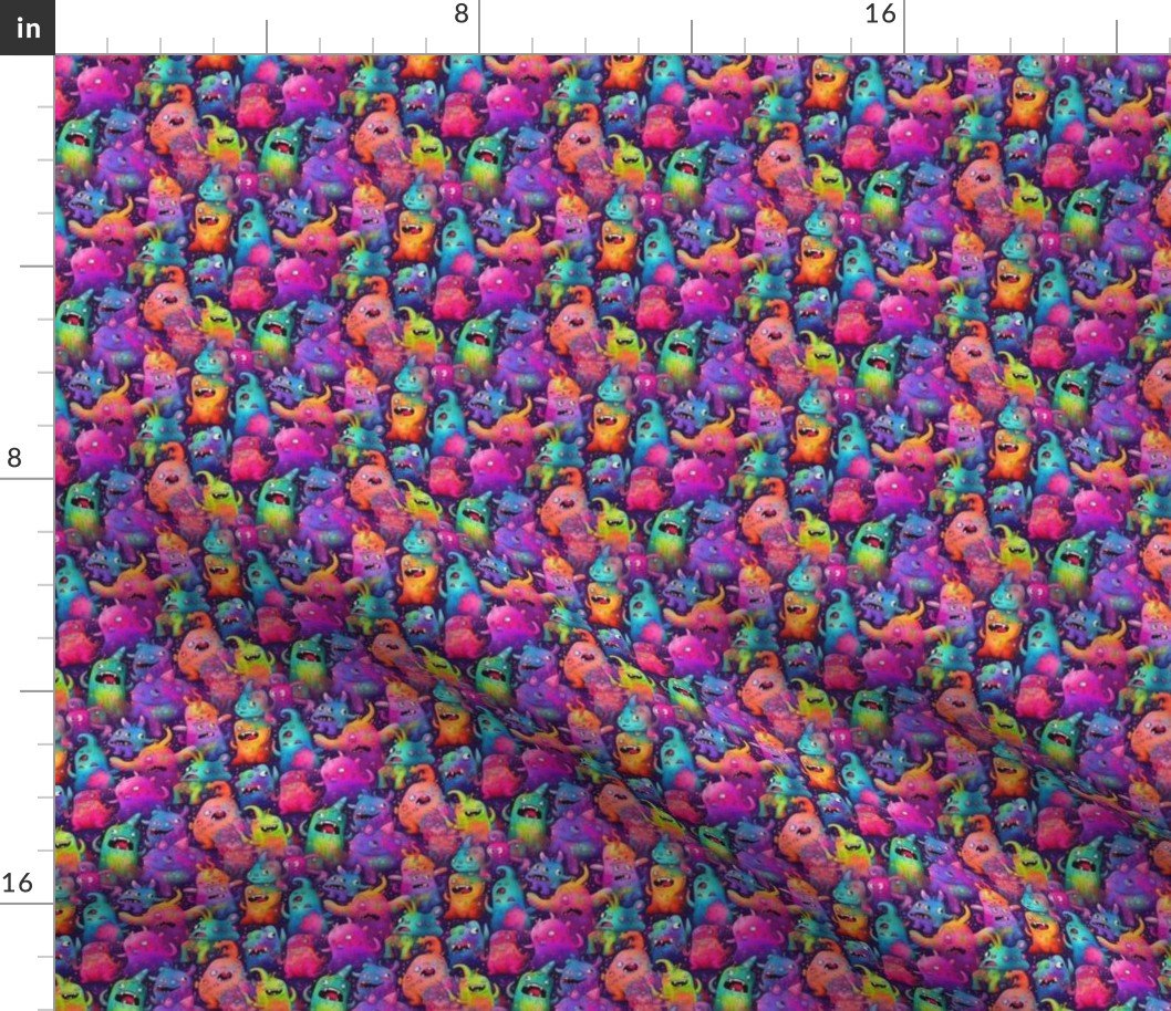 Mini Cute Halloween Monster Watercolor Doodles in Bright Colors Fabric Mini Cute Halloween Monster Watercolor Doodles in Bright Colors Fabric