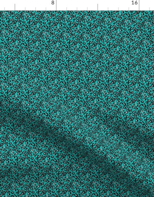 Mini Leopard Spots in Silver and Dark Aqua Blue Fabric