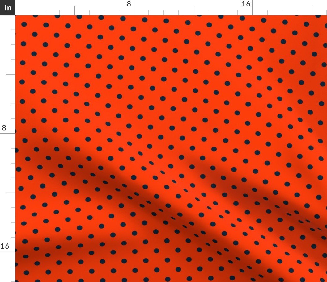 Mini Navy and Orange Polka Dots Fabric Mini Navy and Orange Polka Dots Fabric