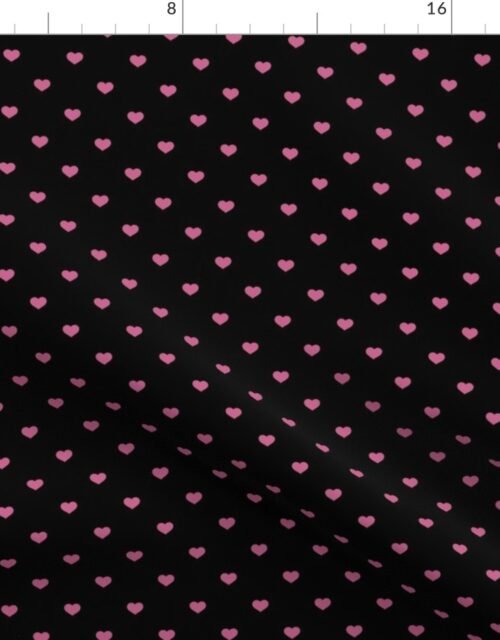 Mini Peony Color Valentines Polkadot Love Hearts on Black Background Fabric