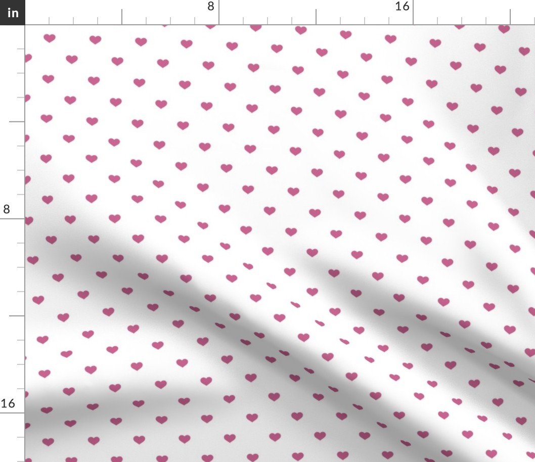Mini Peony Color Valentines Polkadot Love Hearts on White Background Fabric