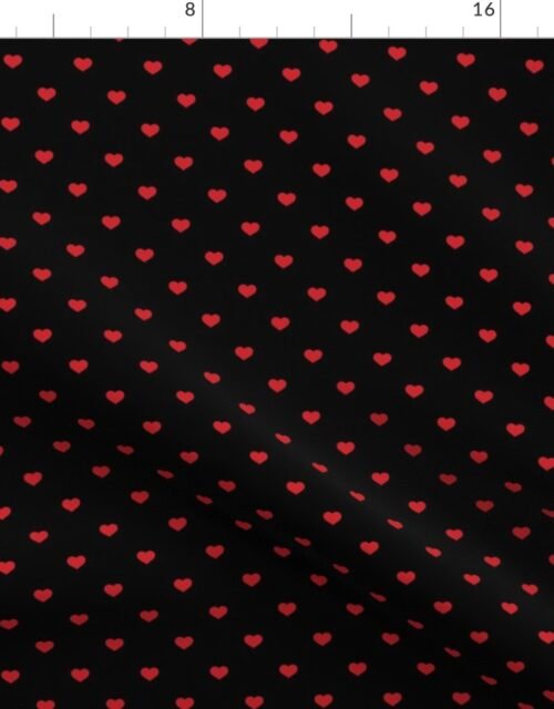 Mini Poppy Red Valentines Polkadot Love Hearts on Black Background Fabric