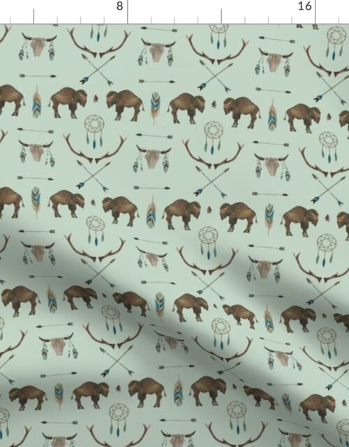 Mini Sage Prairie Buffalo Watercolor Western Pattern Fabric