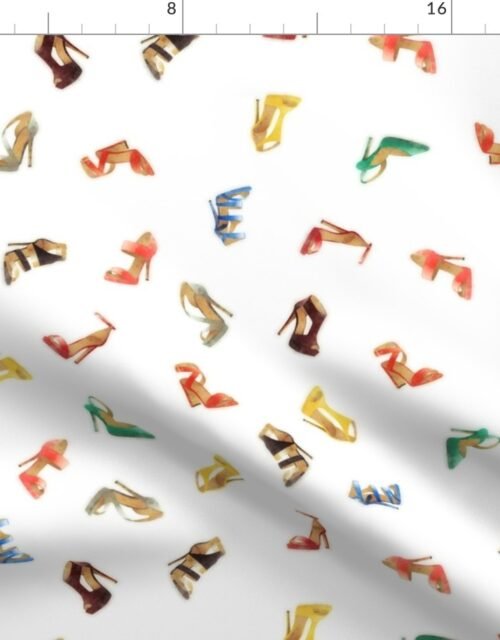 Mini Vintage Multicolor Watercolor High Heel Shoes Tossed Pattern Fabric