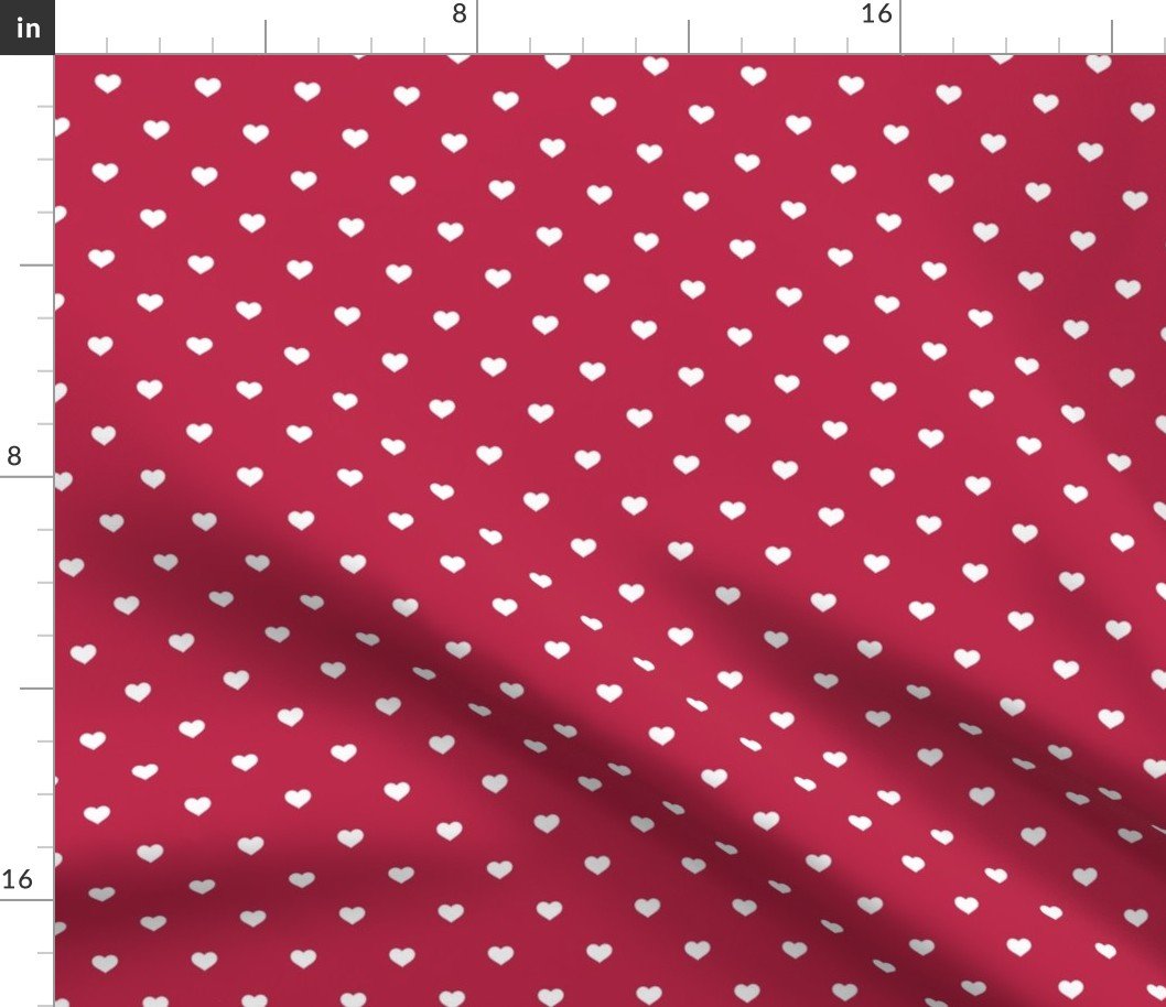 Mini White Love Heart Polka Dots on Viva Magenta Fabric Mini White Love Heart Polka Dots on Viva Magenta Fabric