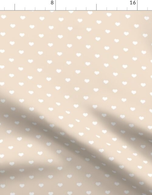 Mini White Valentines Polkadot Love Hearts on Natural Background Fabric
