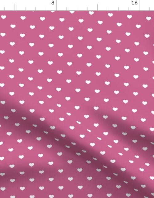 Mini White Valentines Polkadot Love Hearts on Peony Background Fabric