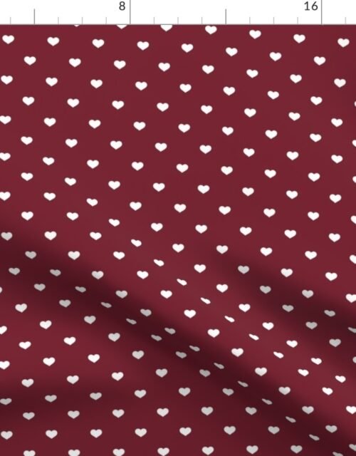 Mini White Valentines Polkadot Love Hearts on Wine Background Fabric