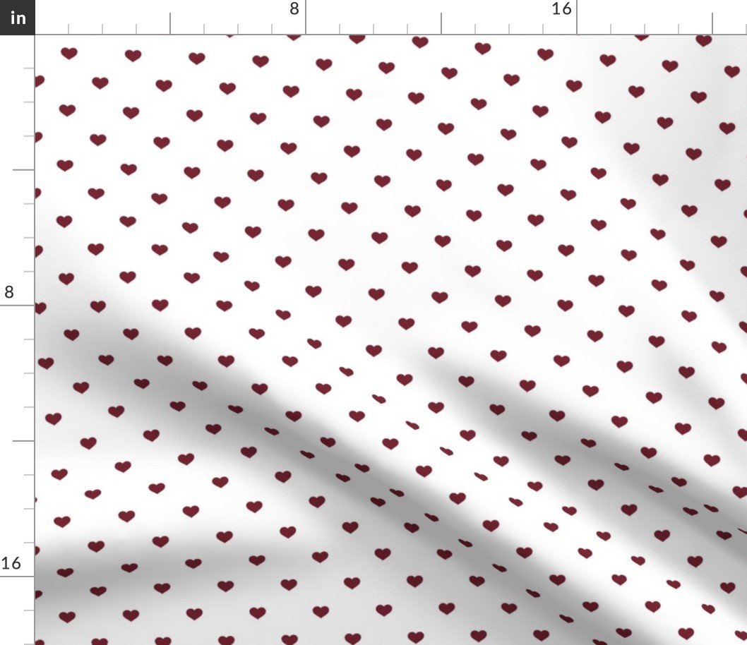 Mini Wine Color Valentines Polkadot Love Hearts on White Background Fabric Mini Wine Color Valentines Polkadot Love Hearts on White Background Fabric