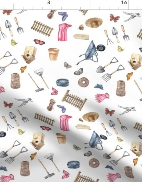 Miniature Motifs for Farmcore with Butterflies, Wellies and Garden Tools Fabric