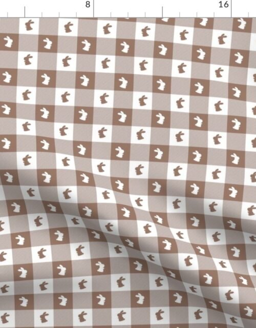 Mocha and White Gingham Easter Check with Center Bunny Medallions in Mocha and White Fabric