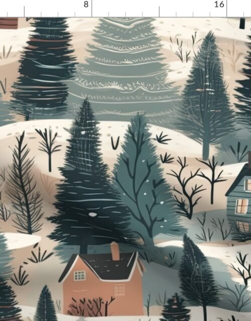Montana Winter Cabins Montana with Evergreens Fabric