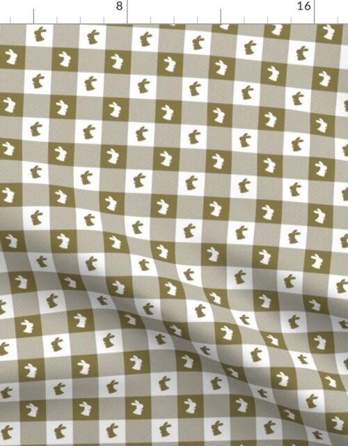 Moss and White Gingham Easter Check with Center Bunny Medallions in Moss and White Fabric