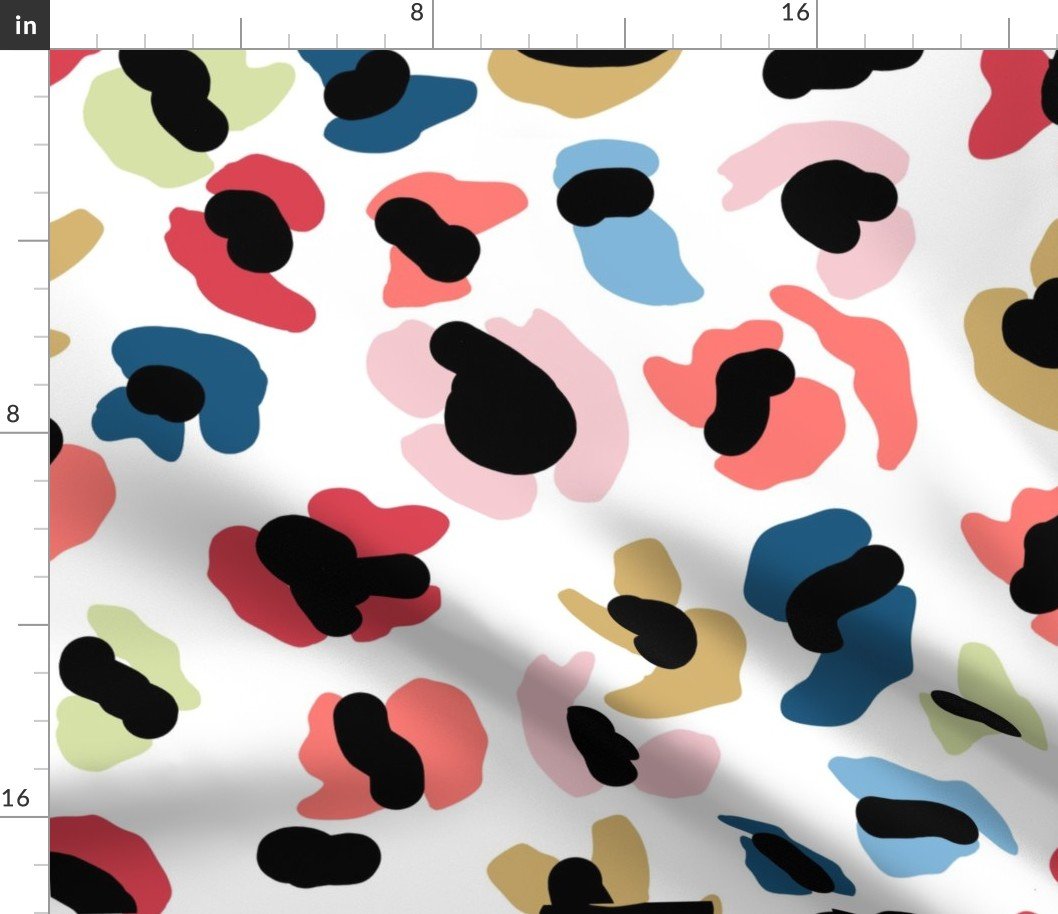 Multi-Colored Jumbo Leopard Splodges on Black Fabric