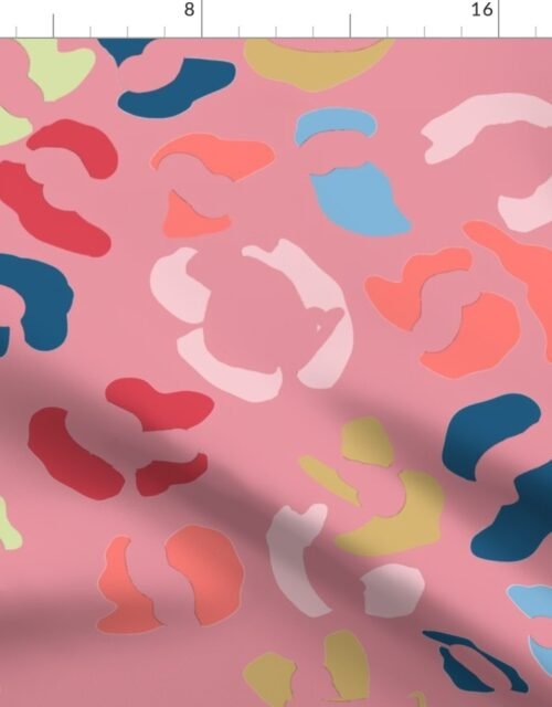 Multi-Colored Jumbo Leopard Splodges on Rose Pink Fabric