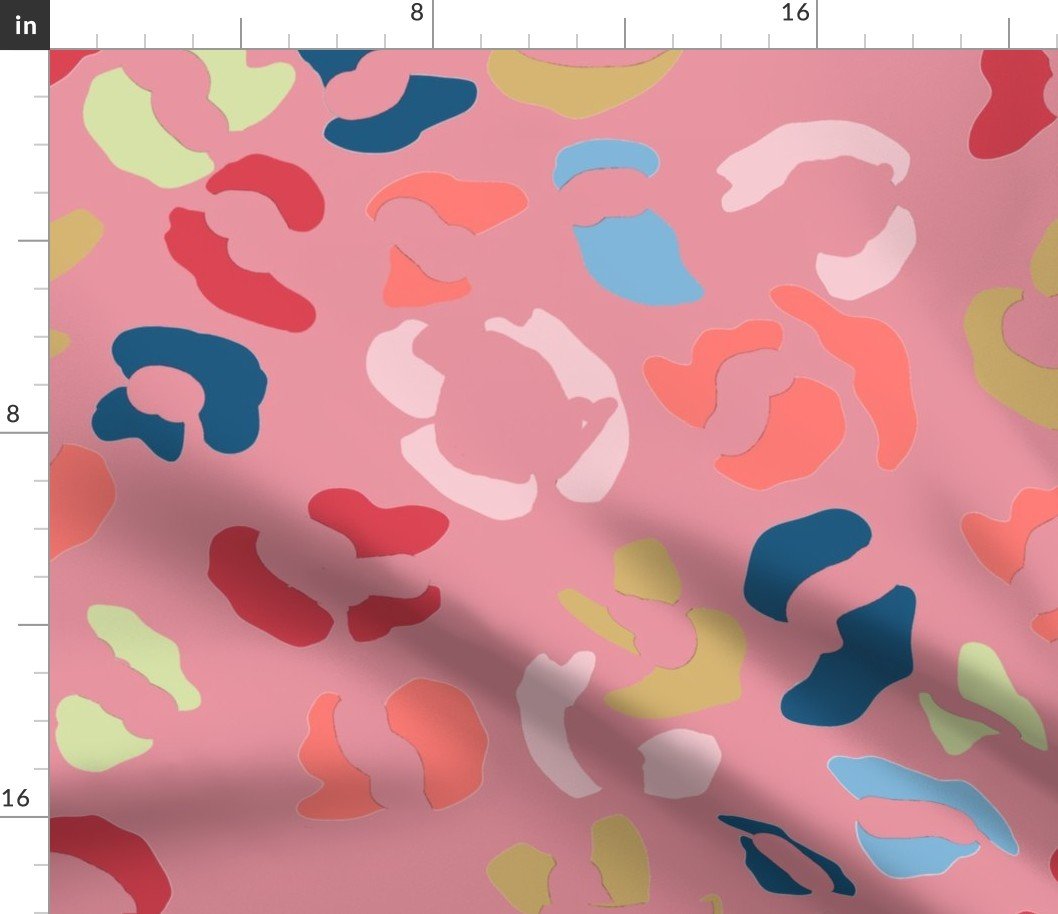 Multi-Colored Jumbo Leopard Splodges on Rose Pink Fabric