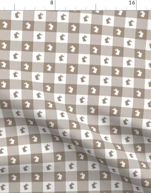Mushroom and White Gingham Easter Check with Center Bunny Medallions in Mushroom and White Fabric