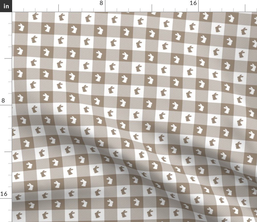 Mushroom and White Gingham Easter Check with Center Bunny Medallions in Mushroom and White Fabric Mushroom and White Gingham Easter Check with Center Bunny Medallions in Mushroom and White Fabric