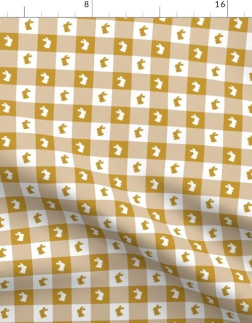 Mustard and White Gingham Easter Check with Center Bunny Medallions in Mustard and White Fabric
