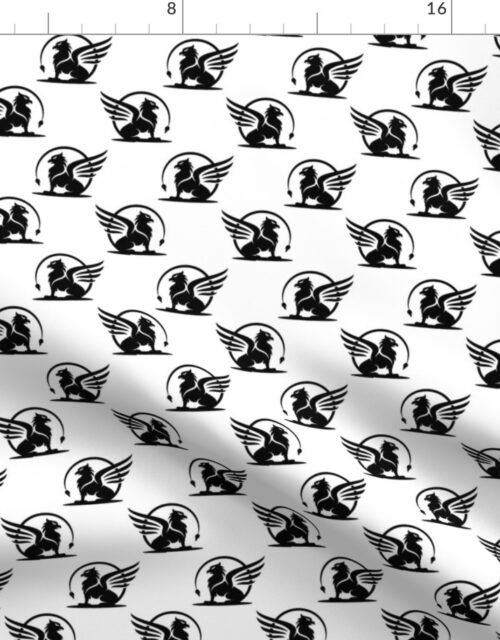 Myth Mythical Griffon in Black on White Fabric