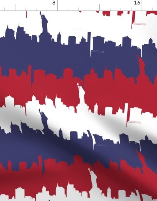 NY USA Skyline in Red White & Blue Stripes Fabric