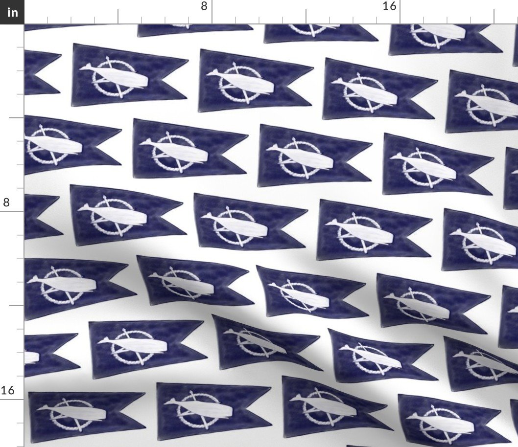 Nantucket Sperm Whale Burgee Flag Handpainted on White Fabric Nantucket Sperm Whale Burgee Flag Handpainted on White Fabric