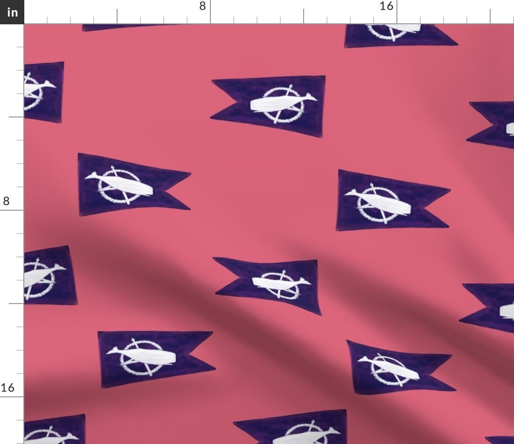 Nantucket Sperm Whale Burgee Flag on Nantucket Red Hand-Painted Fabric Nantucket Sperm Whale Burgee Flag on Nantucket Red Hand-Painted Fabric