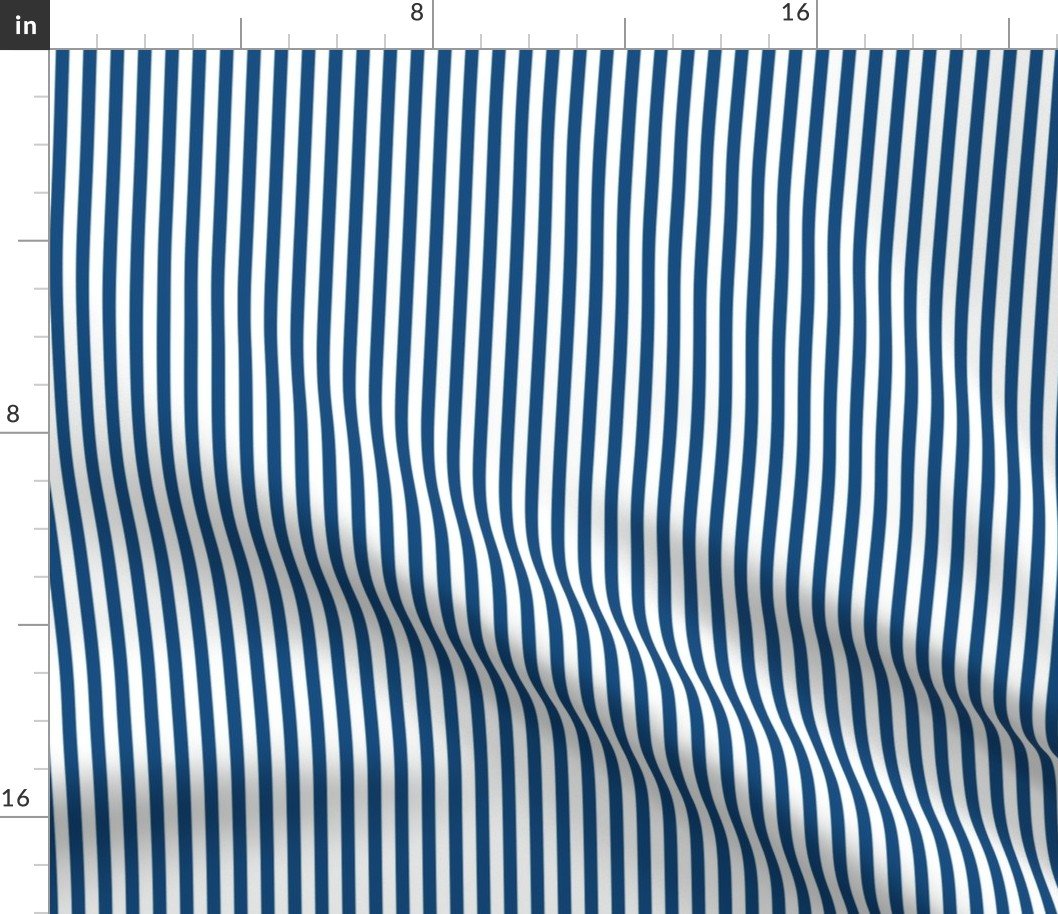 Narrow Vertical  ¼ inch Sailor Stripes in Classic Blue and White Fabric