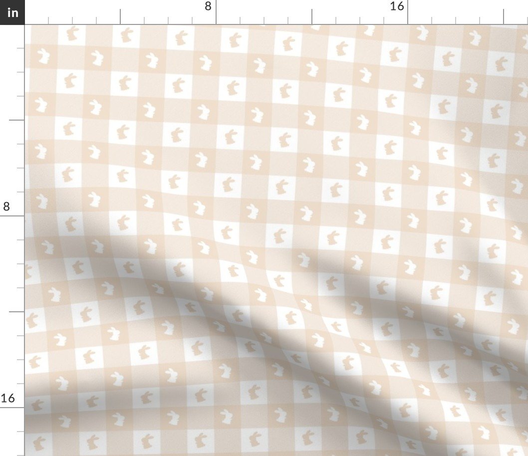 Natural and White Gingham Check with Center Bunny Medallions in Natural and White Fabric Natural and White Gingham Check with Center Bunny Medallions in Natural and White Fabric