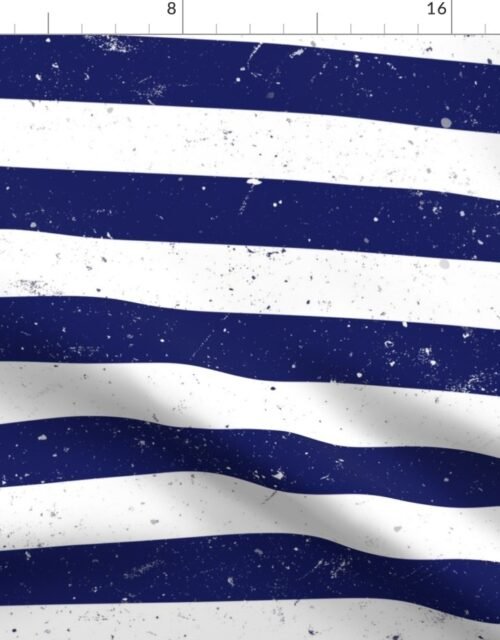 Navy Blue and White Splattered Paint Horizontal Cabana Tent Stripe Fabric