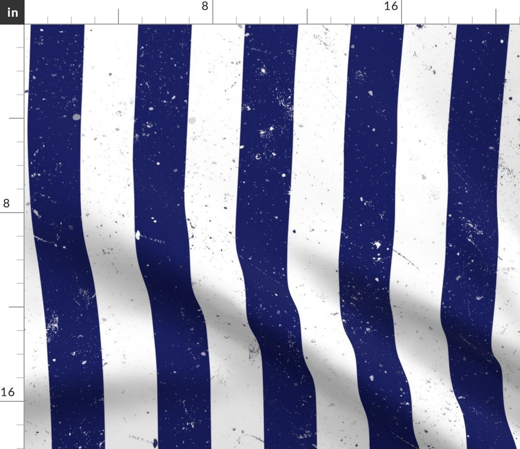 Navy Blue and White Splattered Paint Vertical Cabana Tent Stripe Fabric