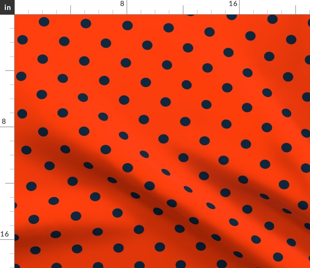 Navy and Orange Polka Dots Fabric Navy and Orange Polka Dots Fabric