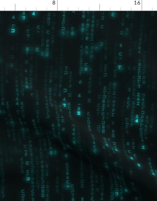 Neon Aqua Digital Rain Computer Code Fabric