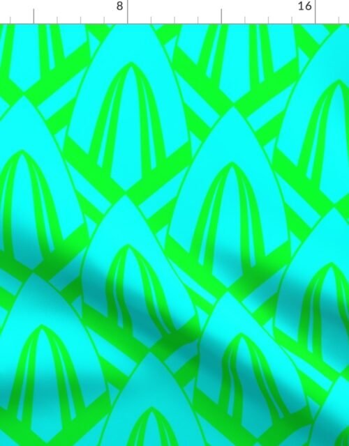 Neon Aqua and Lime Green Large Neon Art Deco Geometric Triangle Pattern Fabric