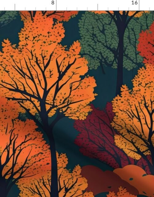 New England Endless Forest Fall Trees Fabric