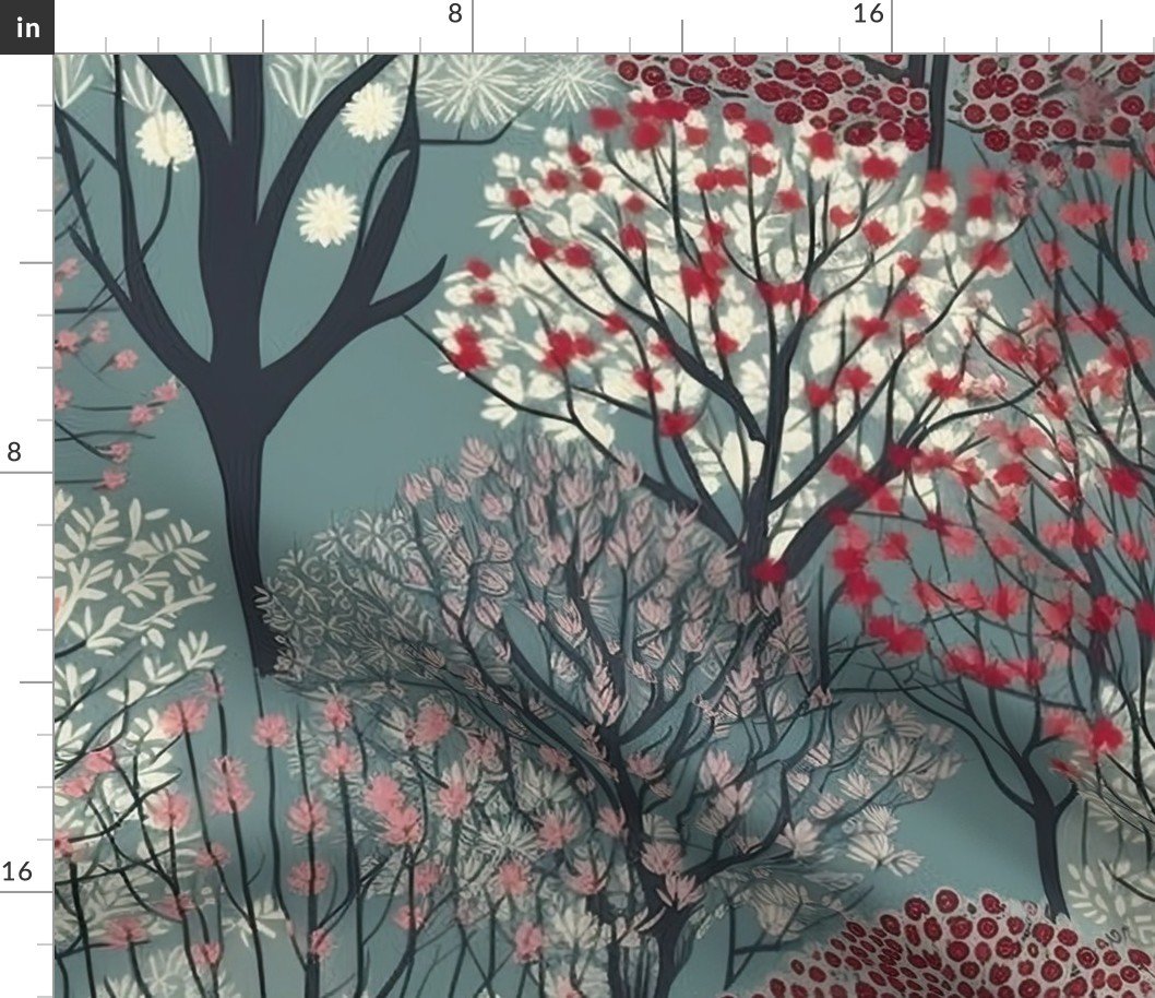 New England Endless Forest Trees Winter Fabric New England Endless Forest Trees Winter Fabric