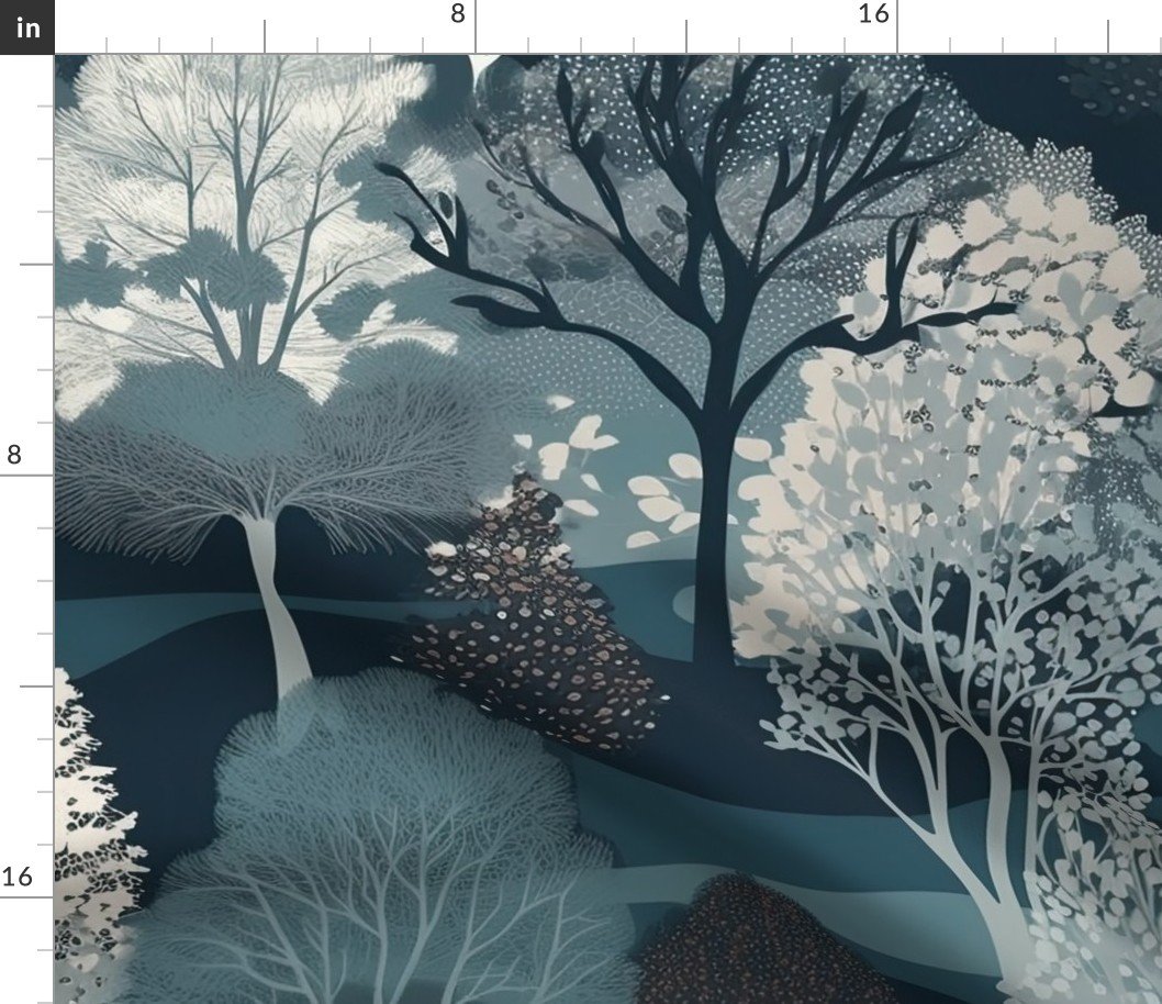 New England Endless Forest Trees Winter Fabric New England Endless Forest Trees Winter Fabric