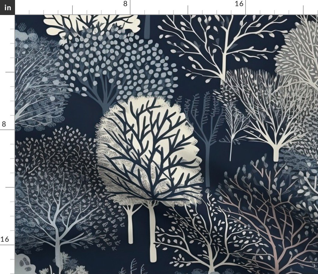 New England Endless Forest Trees Winter Fabric New England Endless Forest Trees Winter Fabric