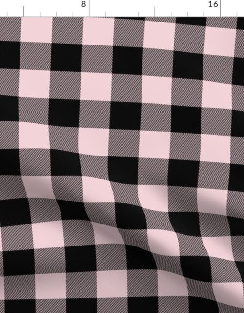 Night Black and Dawn Pink Check Gingham Plaid Fabric