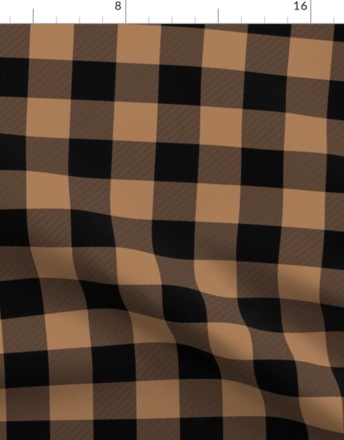 Night Black and Earth Tan Check Gingham Plaid Fabric