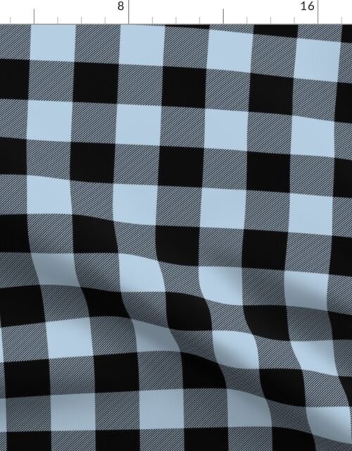 Night Black and Sky Blue Check Gingham Plaid Fabric