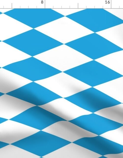 Oktoberfest Bavarian Blue and White Large Diagonal Diamond Pattern Side to Side Fabric